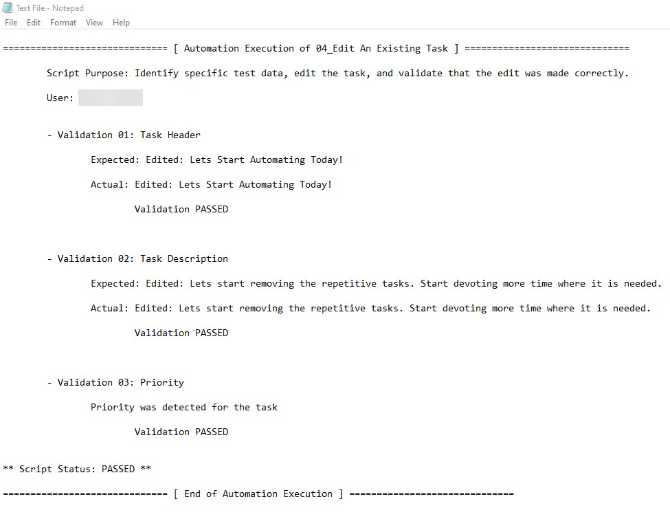 Screenshot of a CSV report with test results and validations
